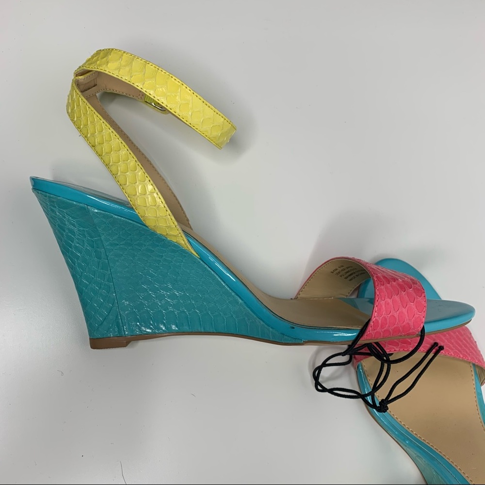NWT NWT Brian Atwood Pastel Pink, Light Blue & Yellow Wedge Sandals - Picture 10 of 12